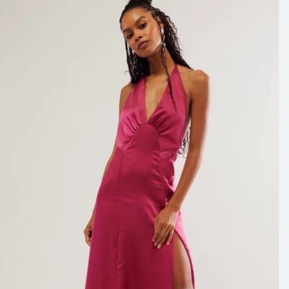 New! Free People dance til dawn Halter Maxi Dress Burgundy-Pink 21995 - Picture 3 of 14